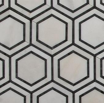 Hex Appeal | Oriental White Marble | Basalt Grey Hexagon 5" - Sample - Mission Stone & Tile